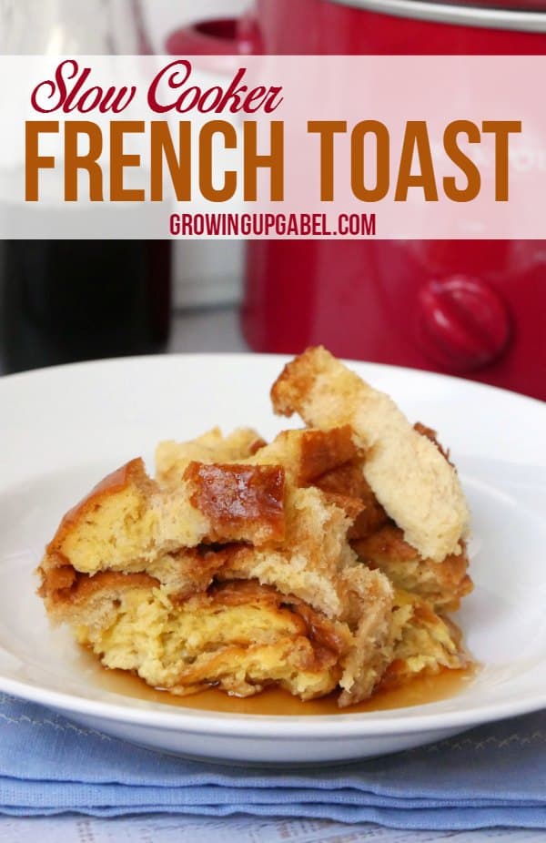 Make slow cooker French toast overnight with this easy recipe using just a loaf of hearty bread, eggs and milk.  Breakfast is ready in the Crock Pot when you wake up.  