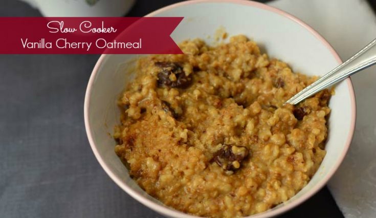 Steel cut oats are cooked in a slow cooker overnight for a delicious hearty breakfast that's ready when you wake up!