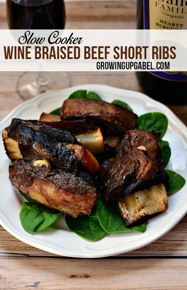 Braised in red wine, beef short ribs are tender and delicious when cooked in a slow cooker Crock Pot. Cooked in a marinade of brown sugar and red wine, these beef ribs fall off the bone! 