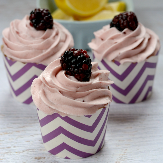 Lemon cupcakes with blackberry frosting are perfect for your spring and summer events like bridal showers, baby showers, and Mother's Day!