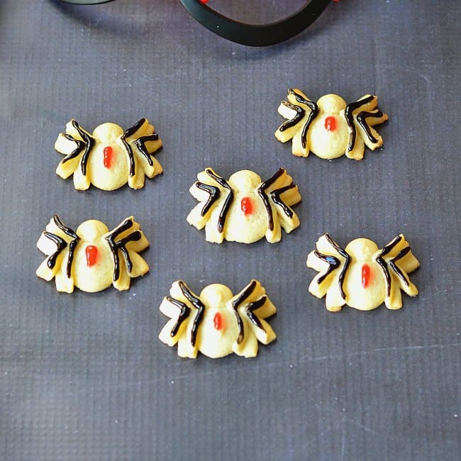 Itsy bitsy spider cookies made with a sugar cookie dough pressed through a cookie press! 