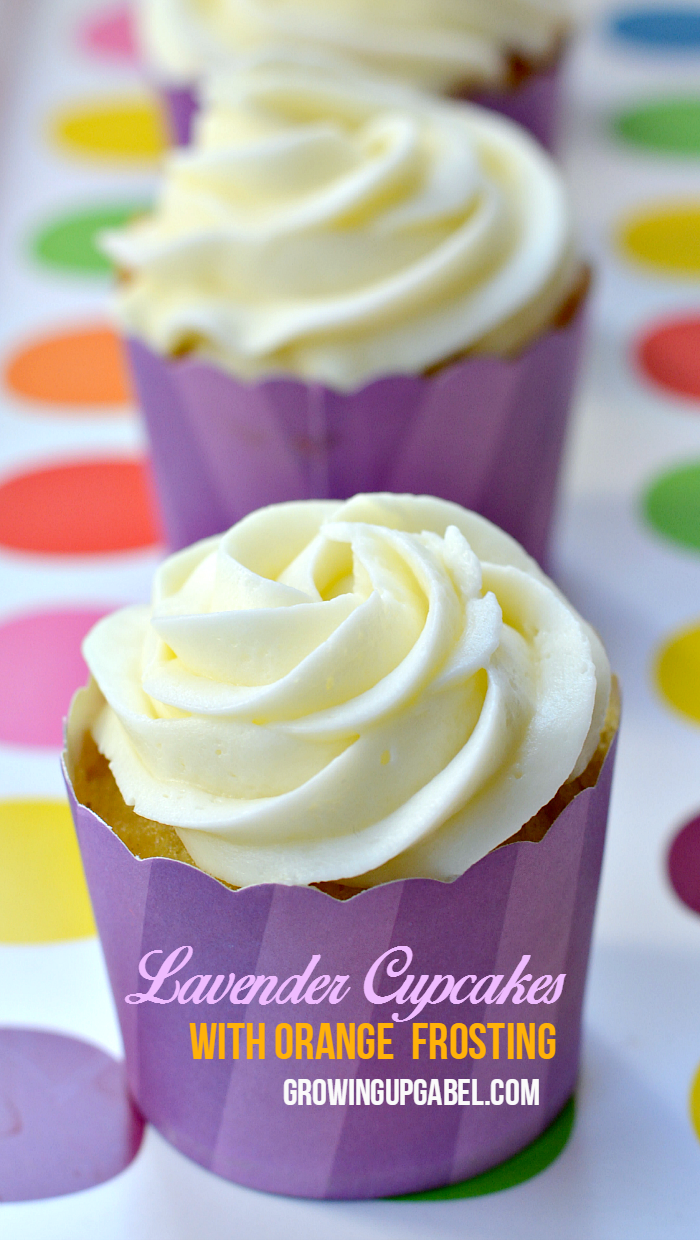 Looking for a unique dessert for Easter or Mother's Day? Turn plain vanilla in to lavender cupcakes with essential oils. The orange frosting pairs perfectly with this uniquely flavored cupcake recipe. 