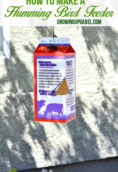 Looking for a way to get kids interested in nature? Make a humming bird feeder from a milk carton with this easy craft tutorial!