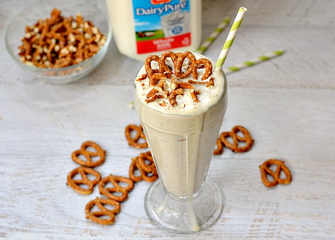 peanut butter milkshake with pretzels