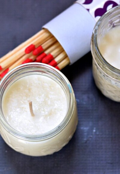 Use citronella essential oils to make a homemade citronella candle to keep the bugs at bay.