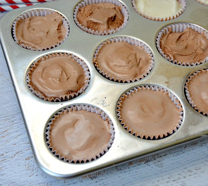 Chocolate Ice Cream Cupcakes in a muffin tin