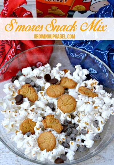 Need a kid friendly snack for summer travel? Make this easy snack mix recipe! Just a few simple ingredients makes a fun summer s'mores snack mix kids love!