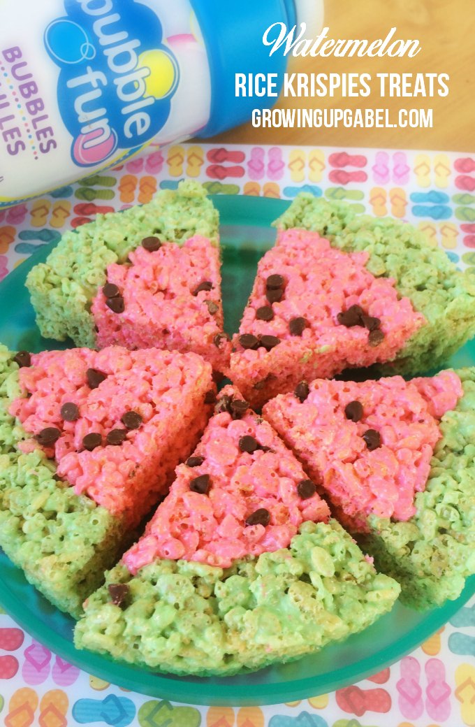 Turn the original recipe Rice Krispies treats in to a cute watermelon snack. This easy snack recipe is given a summer makeover that's super fun! 