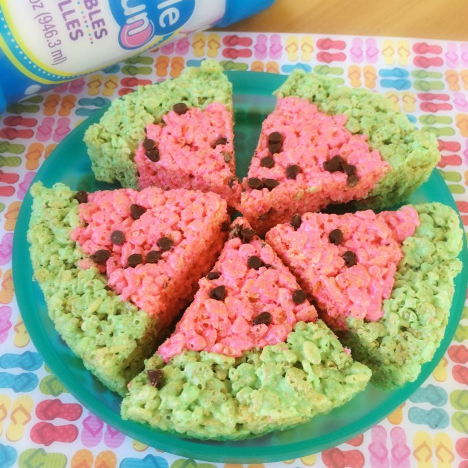 Make a fun summer Rice Krispie treats in the shape of a watermelon!