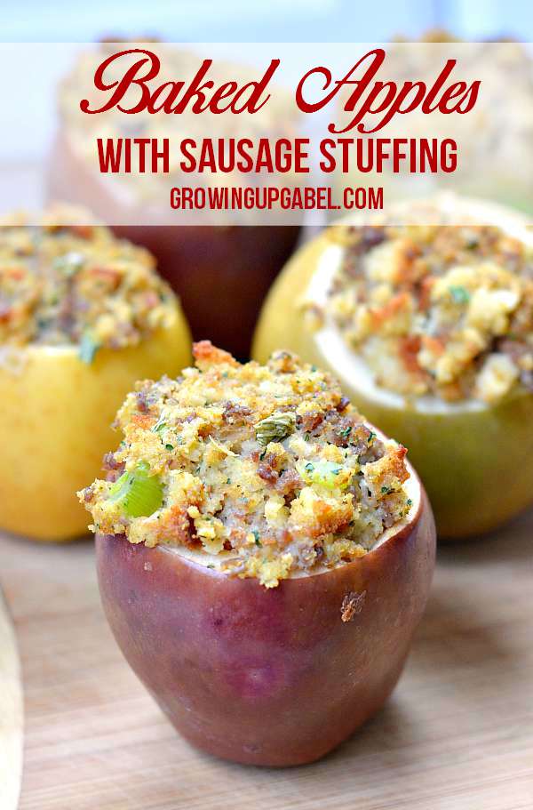 Baked apples are the perfect fall side dish recipe. This year skip the cinnamon and fill apples with an easy sausage stuffing recipe. These baked apples are the perfect side dish for dinner or Thanksgiving. 