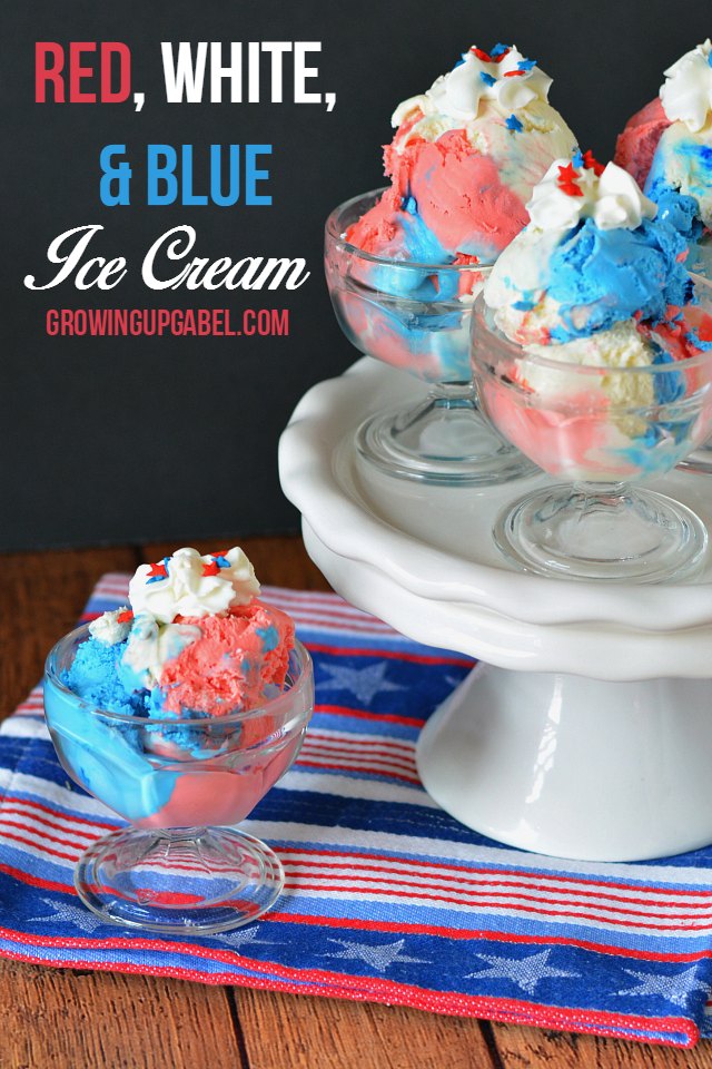 Turn an easy homemade ice cream recipe in to a festive 4th of July dessert! Only 3 ingredients are needed to make this ice cream and it is made without an ice cream maker. No cook, no eggs - just a delicious vanilla ice cream! 
