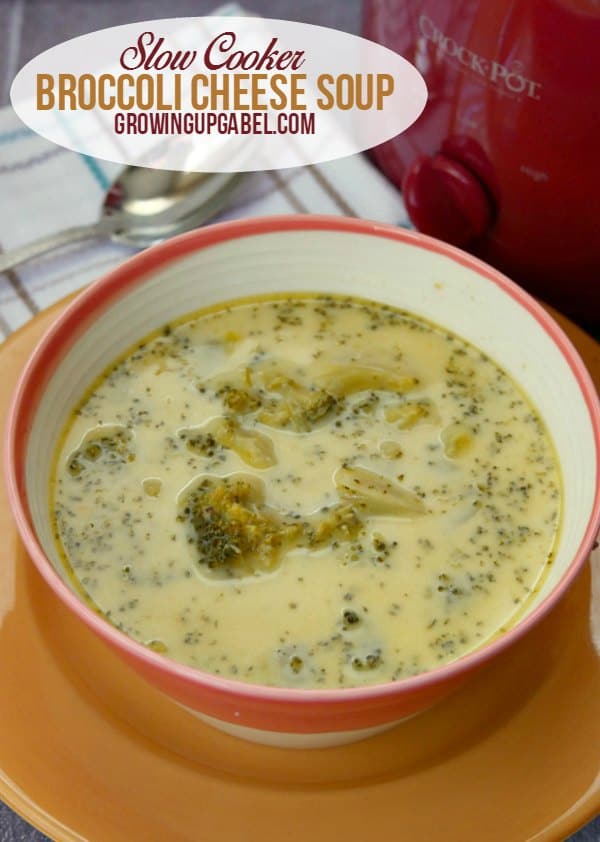 An easy and healthy slow cooker broccoli cheese soup recipe made with fresh broccoli and real cheese! 
