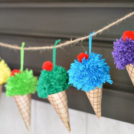 Ice cream garland is easy to make with just yarn and paper for a birthday or summer decoration.