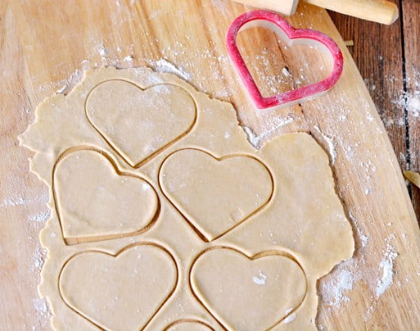 Pie dough cut into heart shapes