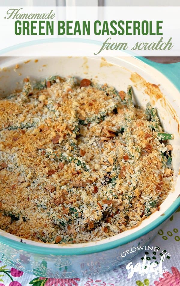 Skip the cans and make homemade green bean casserole from scratch!  Fresh green beans, mushrooms, and a homemade white sauce topped with fresh bread crumbs make for a delicious side dish for the holidays, Thanksgiving or any meal! 