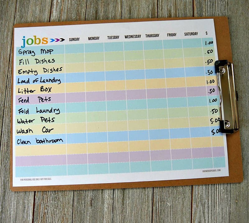 Chore Chart With Money