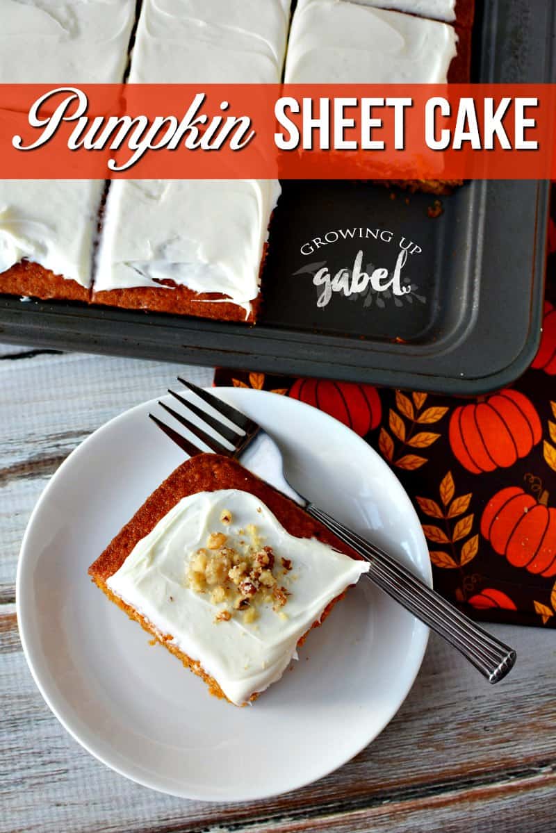 Click NOW to get The BEST One Bowl pumpkin sheet cake recipe EVER! Frost with cream cheese frosting 