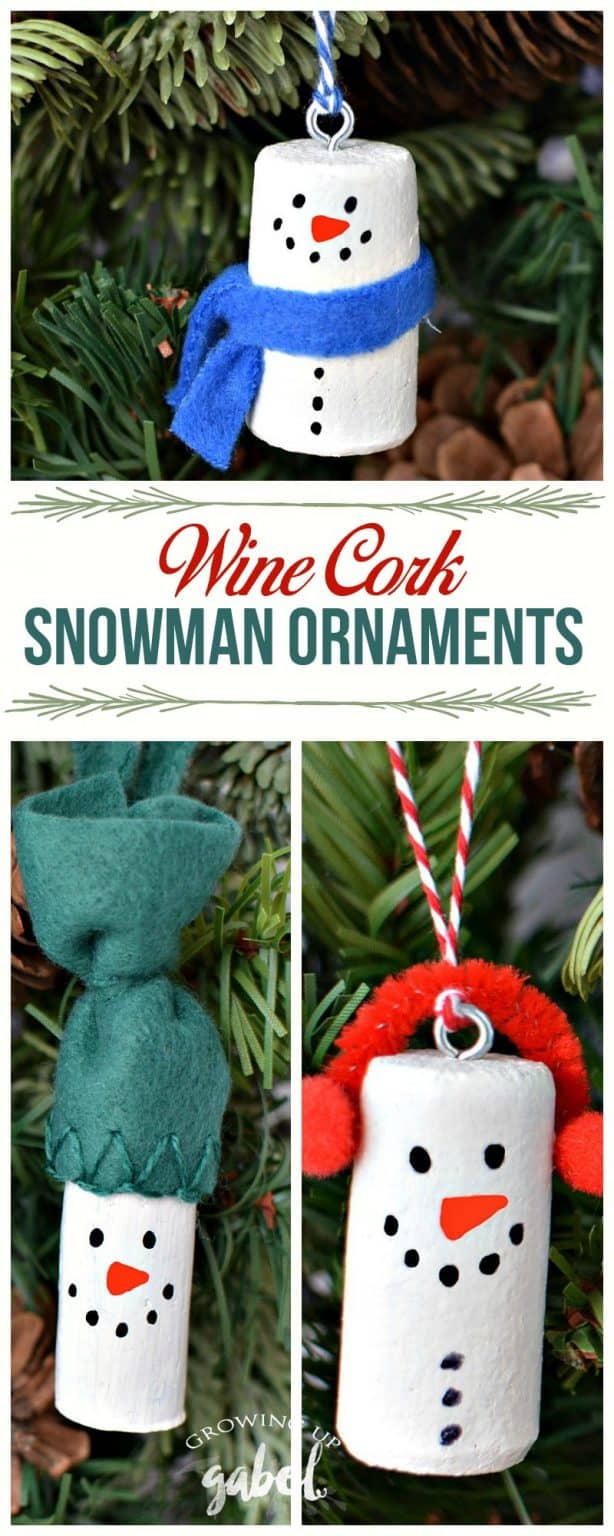 DIY Wine Cork Snowman Christmas Tree Ornaments