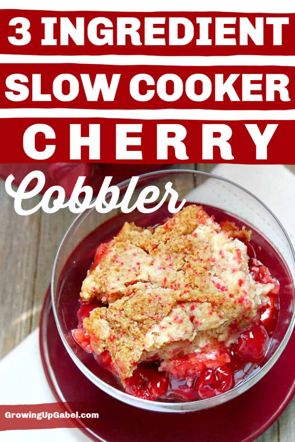 Slow cooker cherry cobbler served in a dish. 