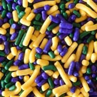 Mardi Gras Purple, Yellow, and Green Jimmies Edible Sprinkles - 4 oz - National Cake Supply