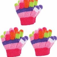 Boao 3 Pairs Kids Gloves Full Finger Mittens Winter Knitted Gloves for Little Boys and Girls Supplies 