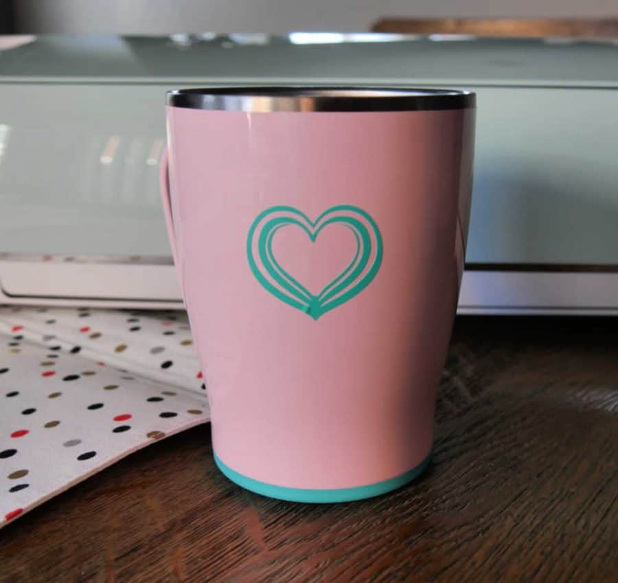 Pink mug with green heart sticker