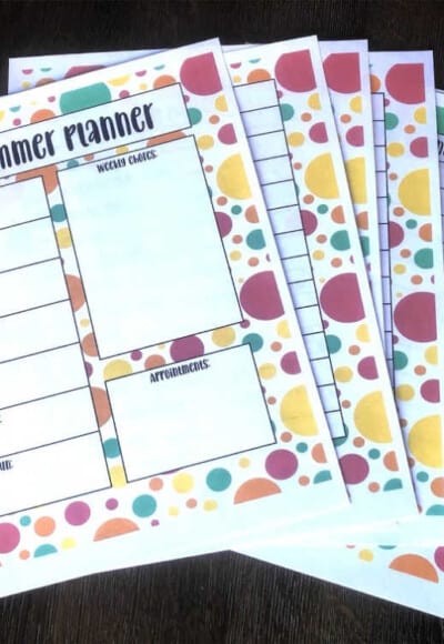 summer planner for kids with colorful polka dots