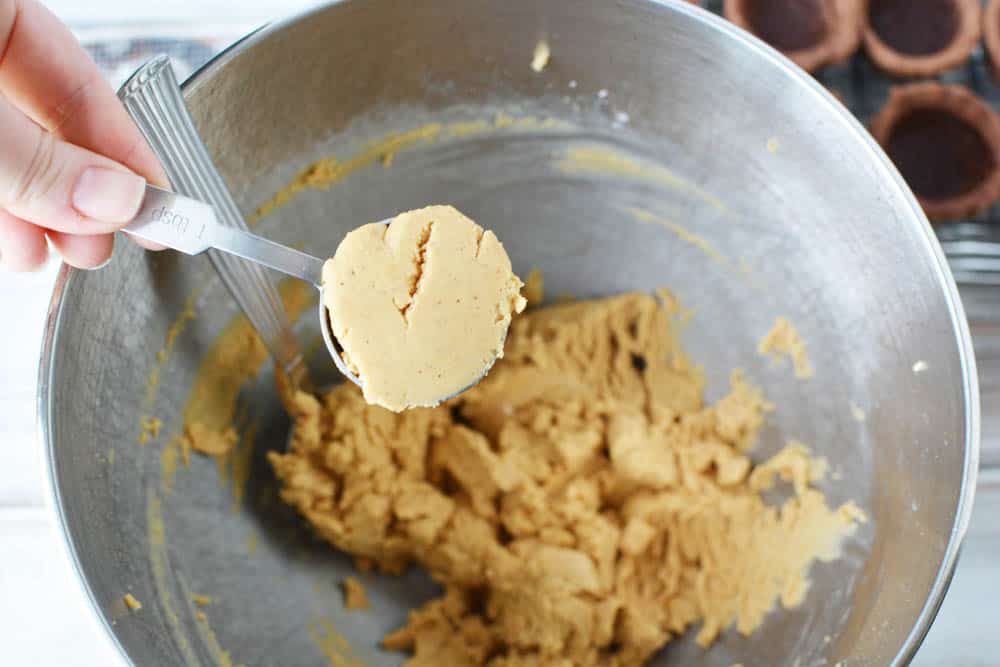 Peanut butter filling in a spoon