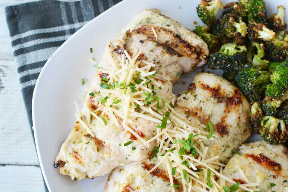 Parmesan ranch chicken with broccoli on a plate