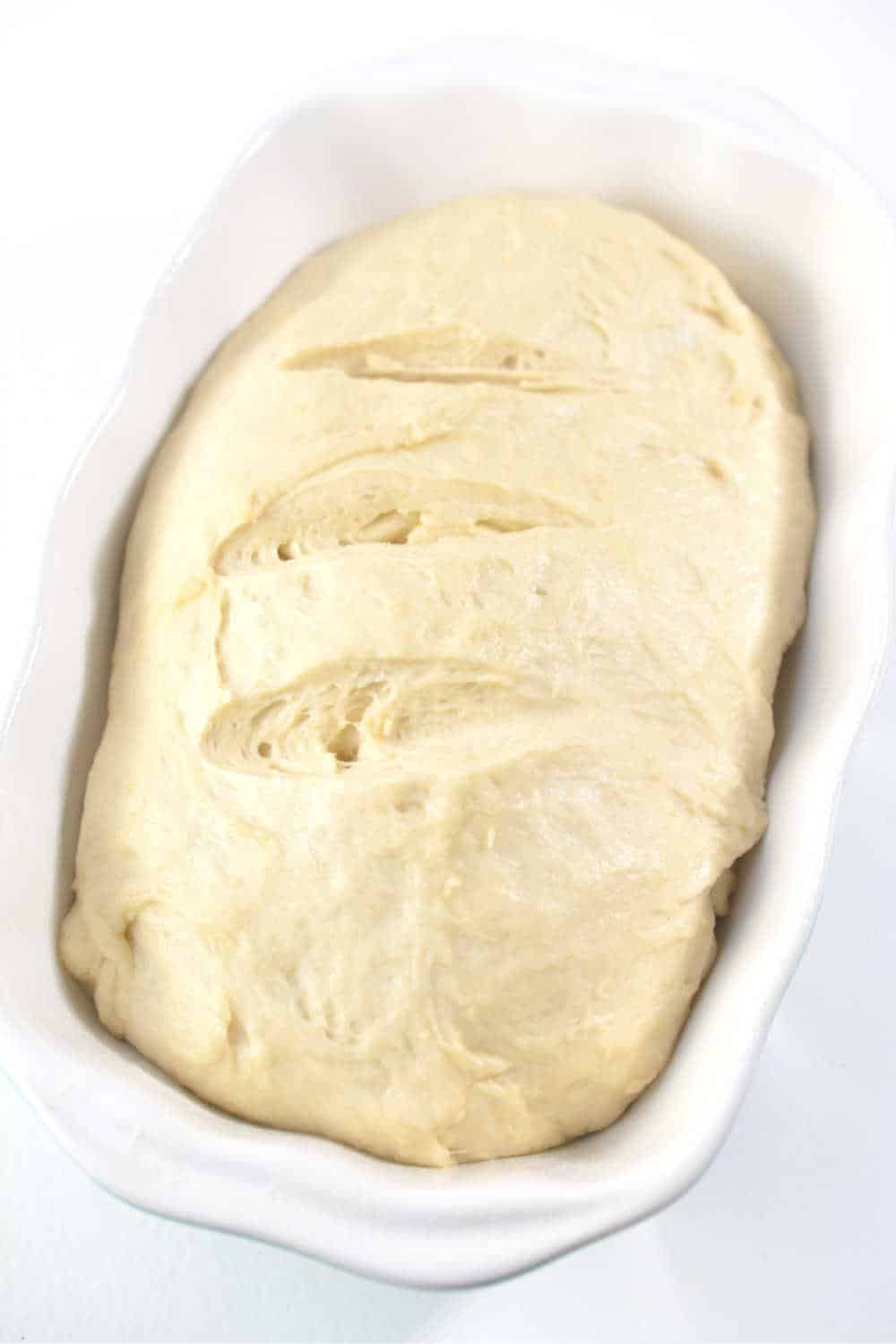 Bread dough in a loaf pan