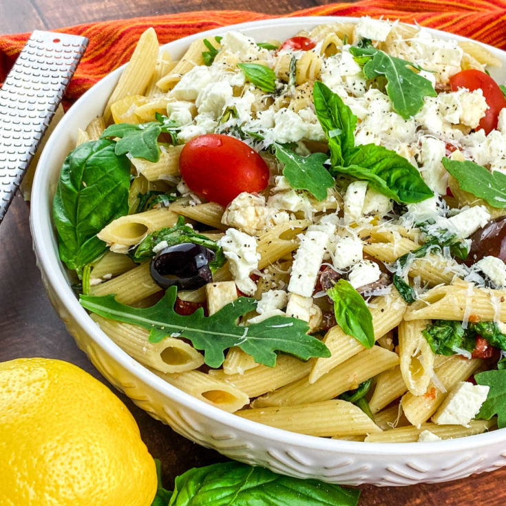 Greek Pasta Salad with Lemon Vinaigrette Dressing