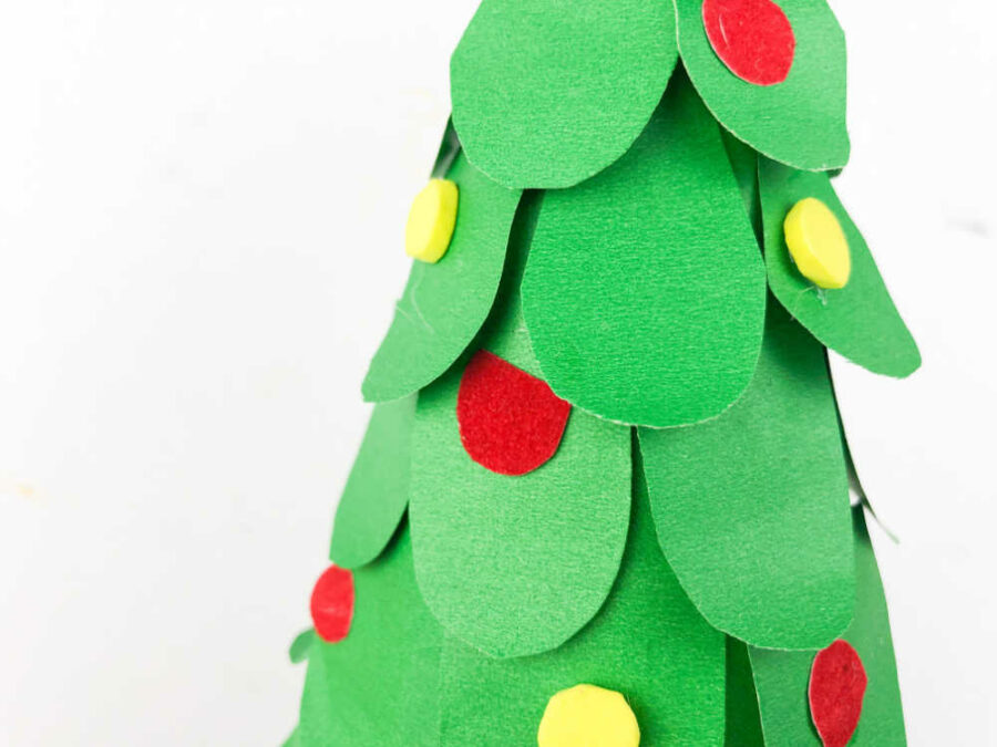 Green paper tree with yellow and red dots
