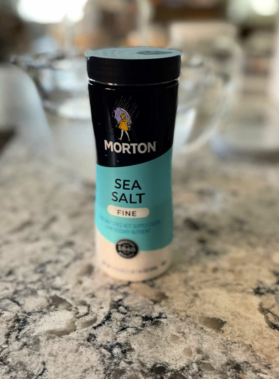 Container of Morton fine sea salt