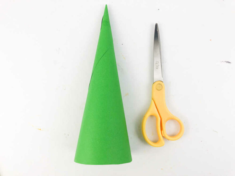 Green paper cone and scissors