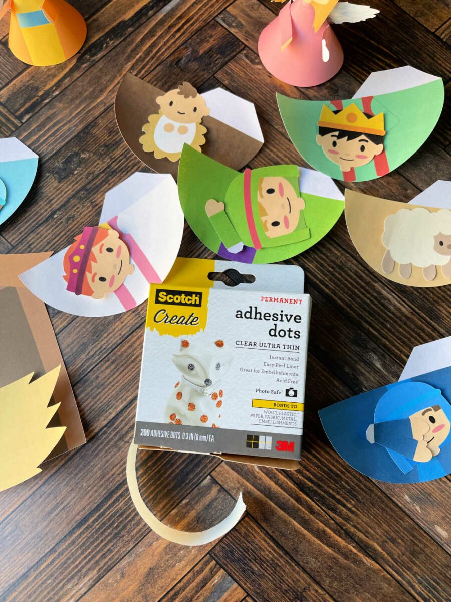 Unassembled Nativity pieces and Adhesive Dots