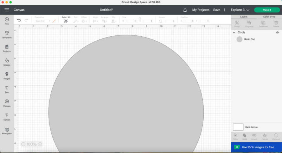 Large gray circle in Cricut Design Space