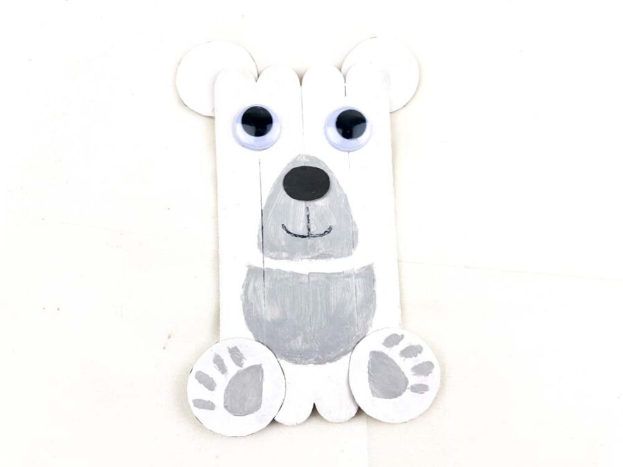 Polar bear popsicle stick craft completed