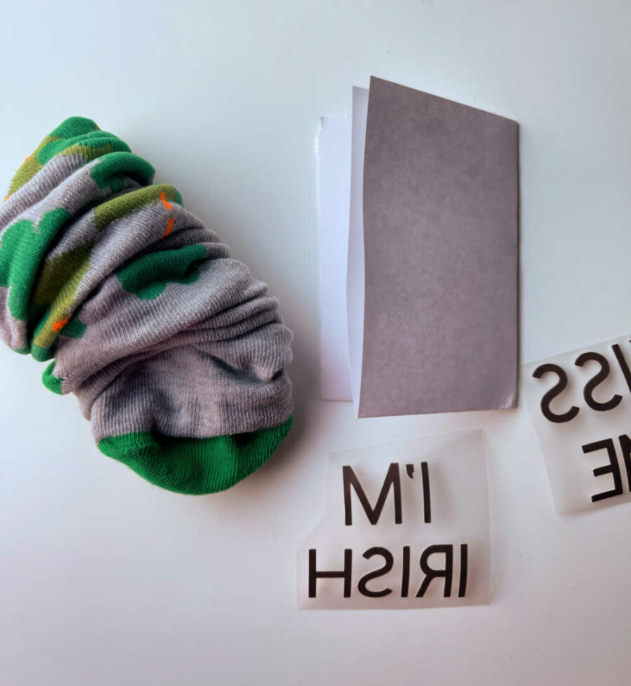 Sock with a sheet of paper and Infusible Ink 