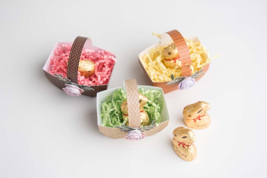 Paper Easter Baskets with little chocolate bunnies
