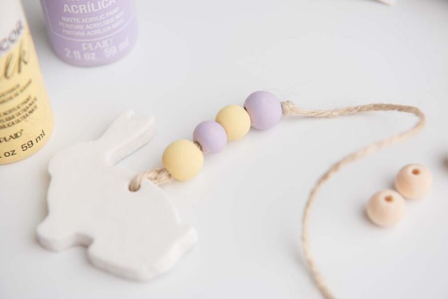 Bunny tag with yellow and purple beads