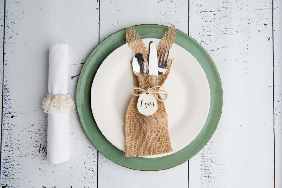 Easter silverware holder on a place setting