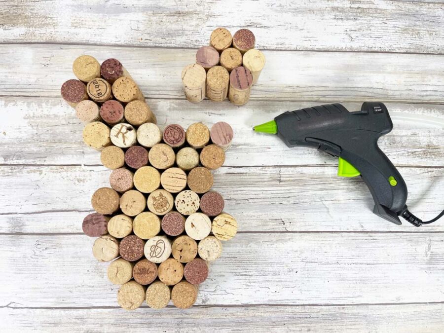 Wine cork bunny ears with a glue gun
