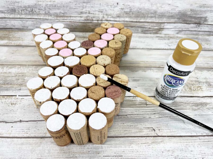 painted wine corks to look like a white bunny