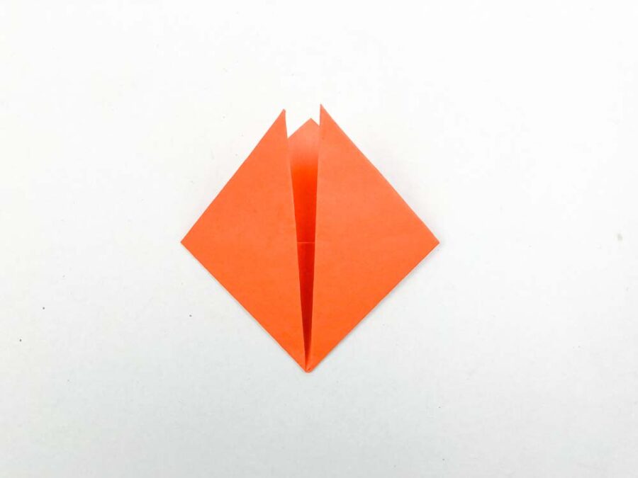 Two side of orange paper triangle folded inward