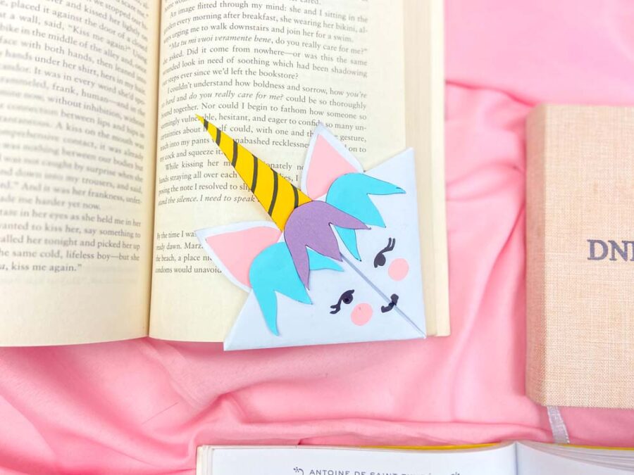 unicorn bookmark in a book