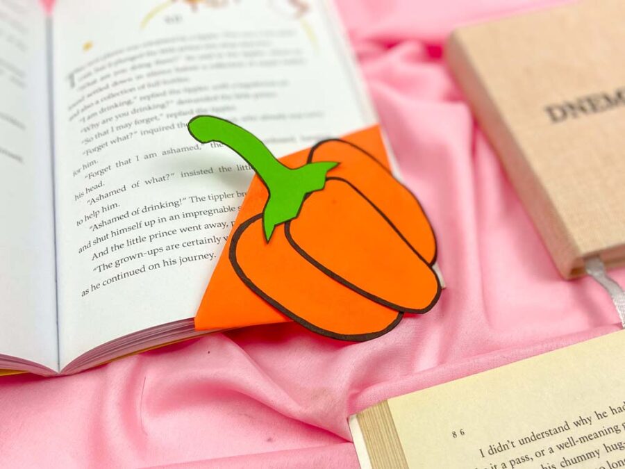 Pumpkin corner bookmark in a book