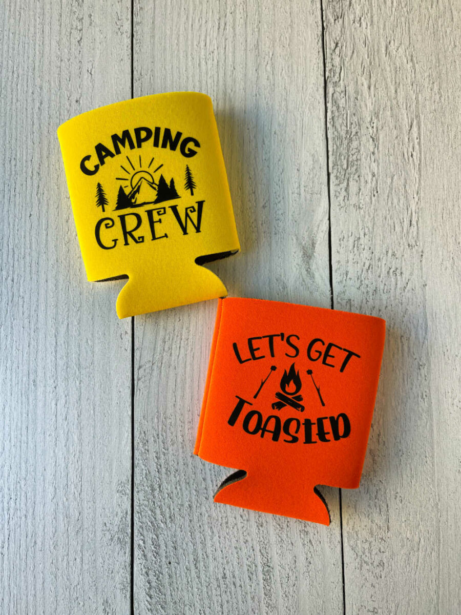 Camping Crew and Let's Get Toasted Camping Can Koozies