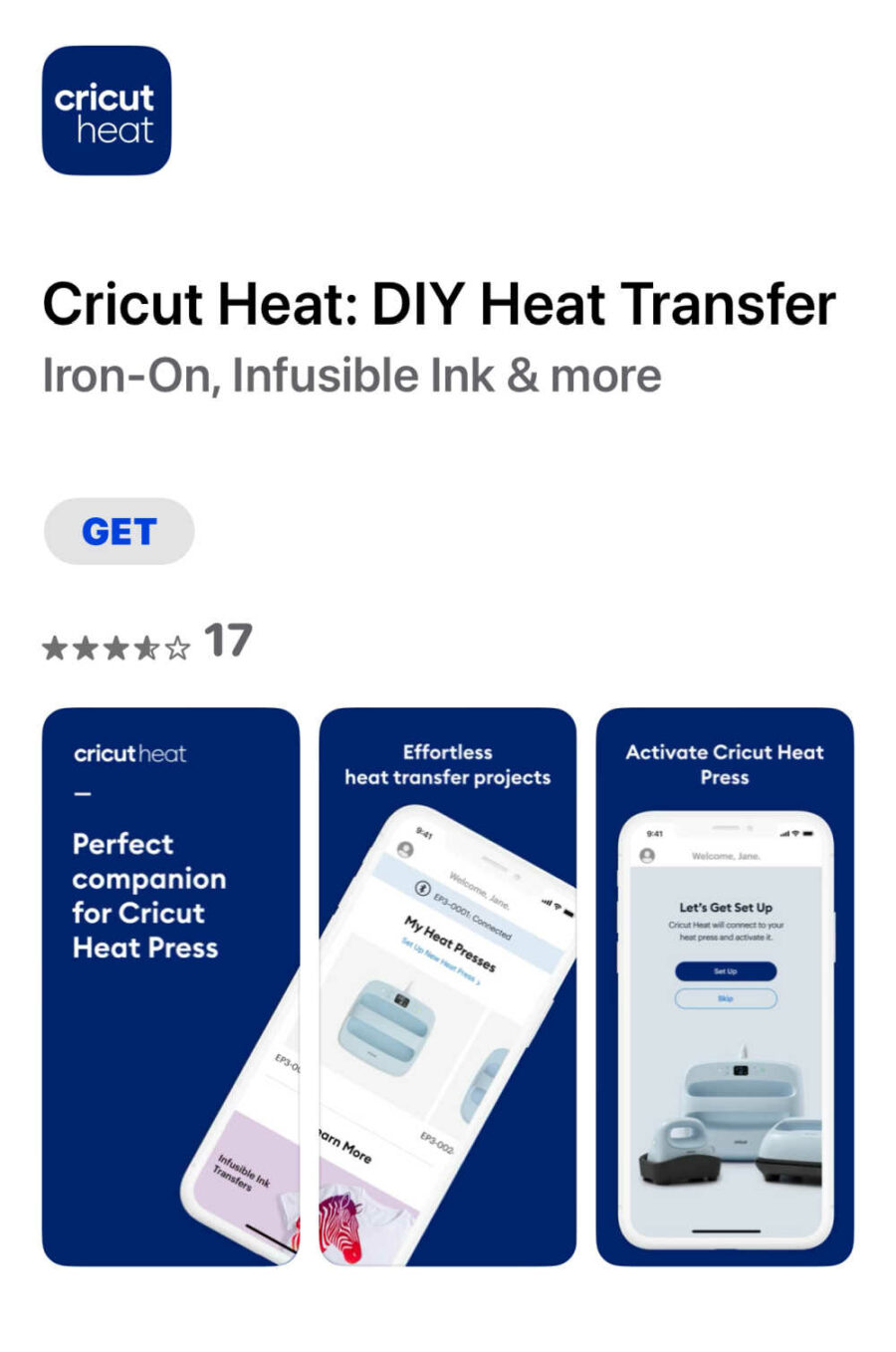 Screenshot of Cricut Heat Press app in Apple store
