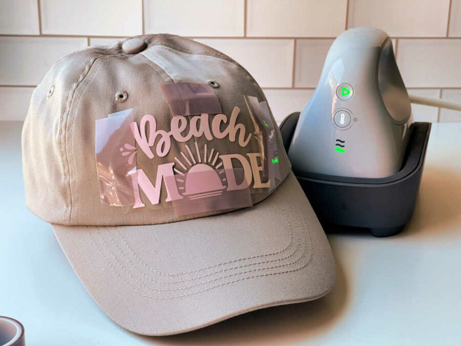 Cricut hat with beach design and hat press