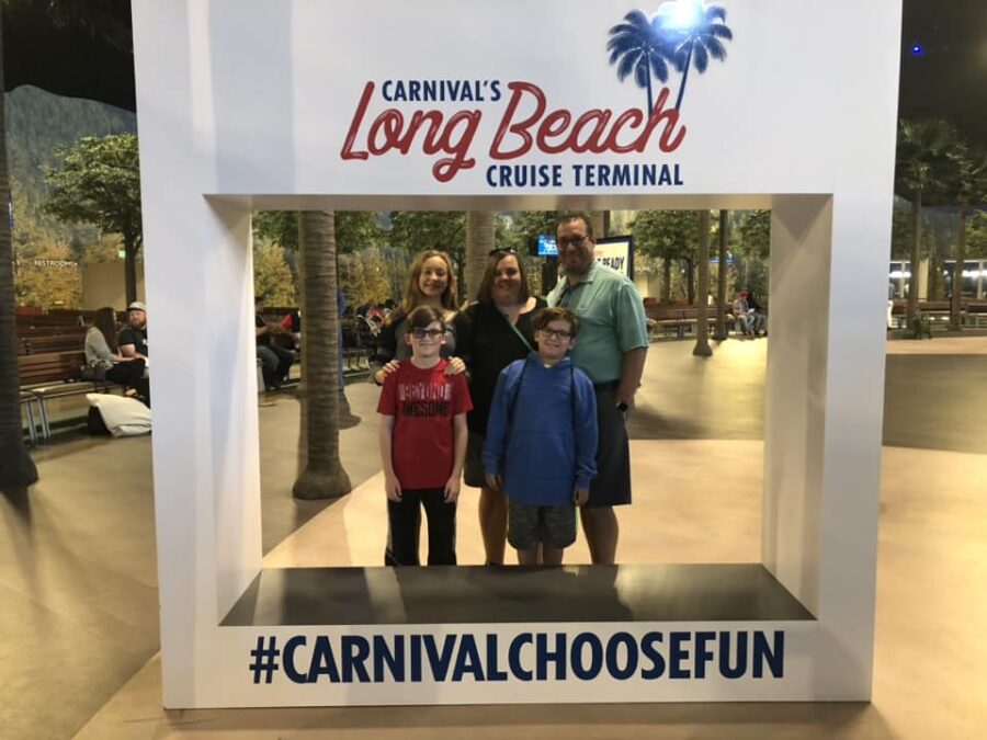 Family at Carnival's Long Beach cruise terminal